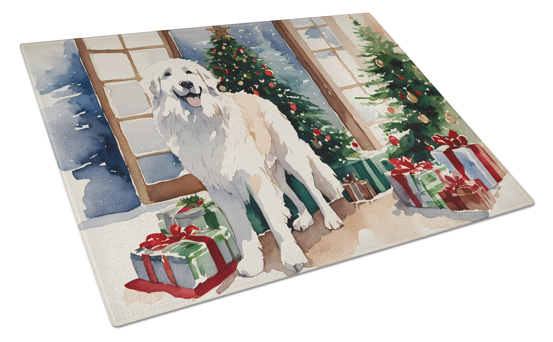 Buy this Great Pyrenees Cozy Christmas Glass Cutting Board Large