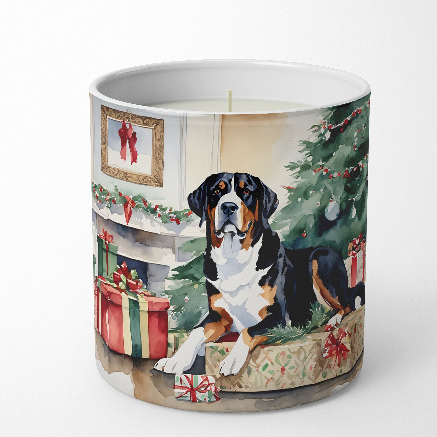 Buy this Greater Swiss Mountain Dog Cozy Christmas Decorative Soy Candle