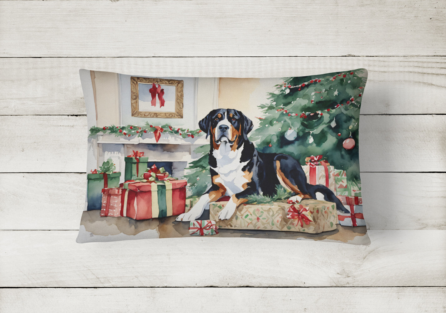 Greater Swiss Mountain Dog Cozy Christmas Throw Pillow