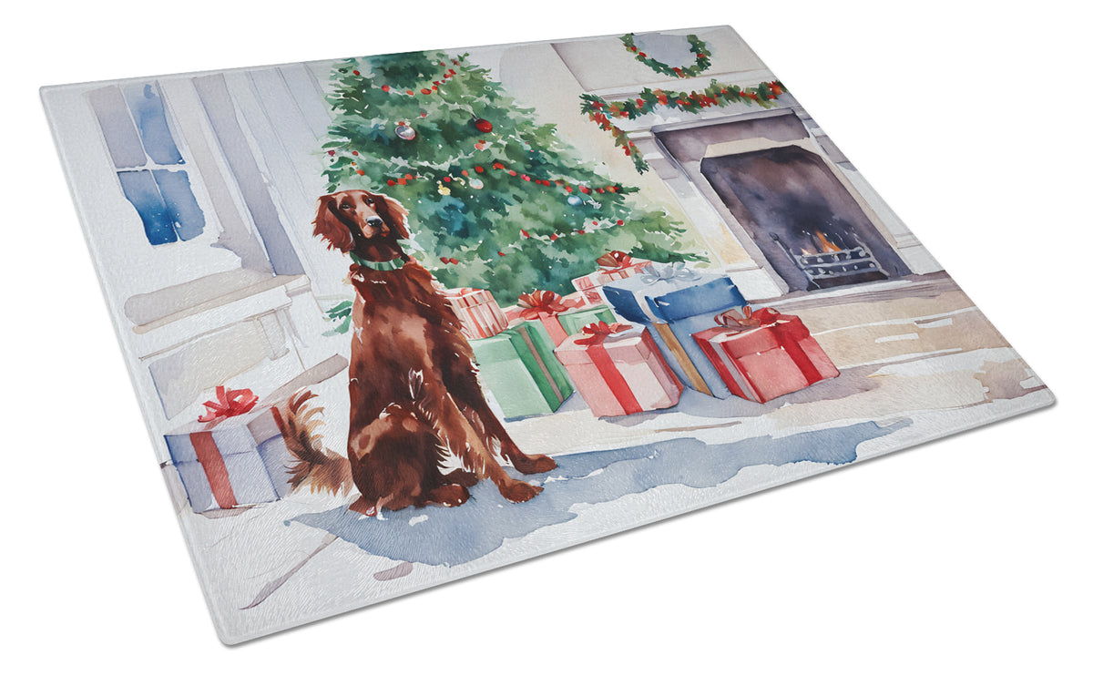 Buy this Irish Setter Cozy Christmas Glass Cutting Board Large