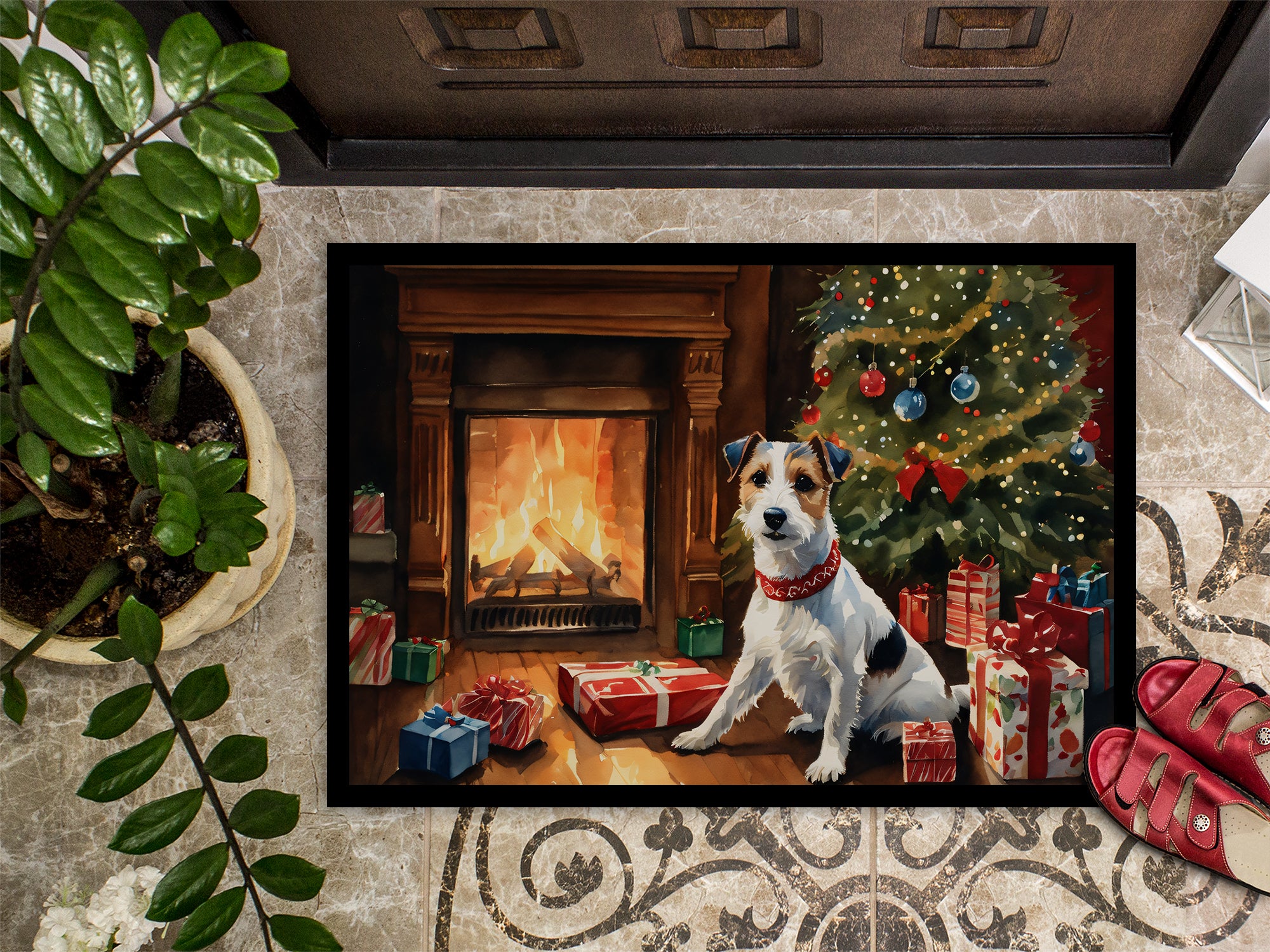 Jack Russell Terrier Cozy Christmas Doormat