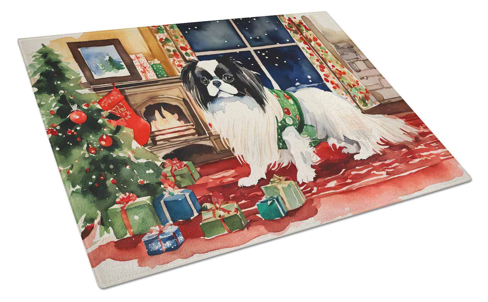 Buy this Japanese Chin Cozy Christmas Glass Cutting Board Large