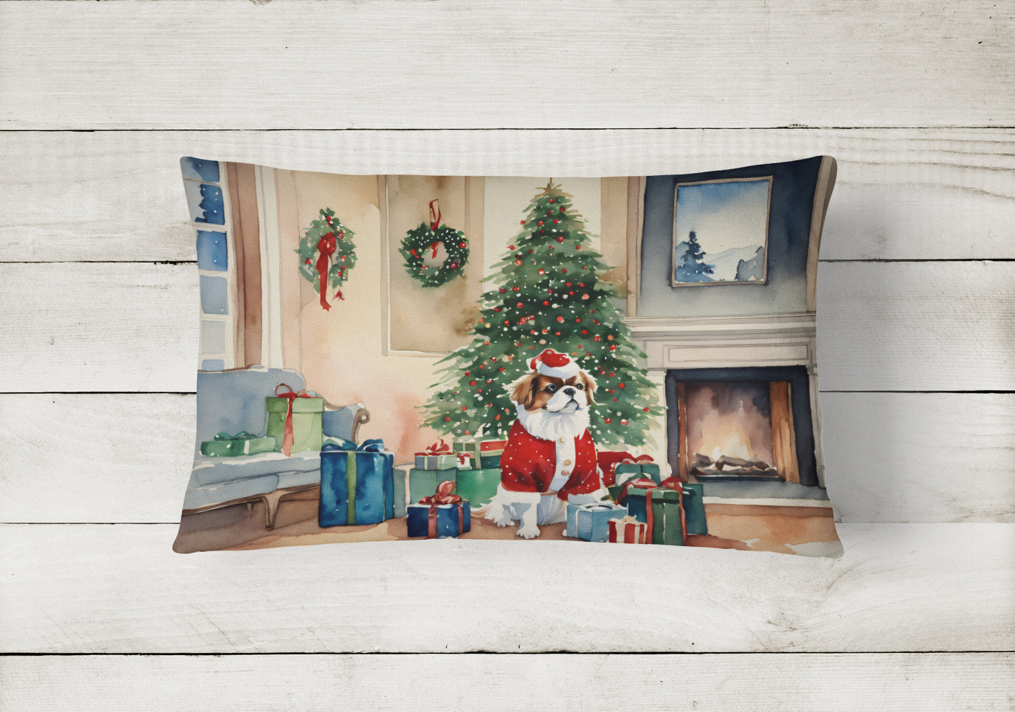 Buy this Japanese Chin Cozy Christmas Throw Pillow