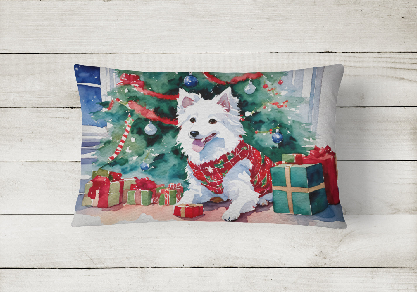 Buy this Japanese Spitz Cozy Christmas Throw Pillow