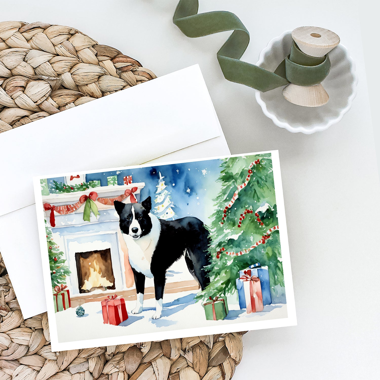 Buy this Karelian Bear Dog Cozy Christmas Greeting Cards Pack of 8