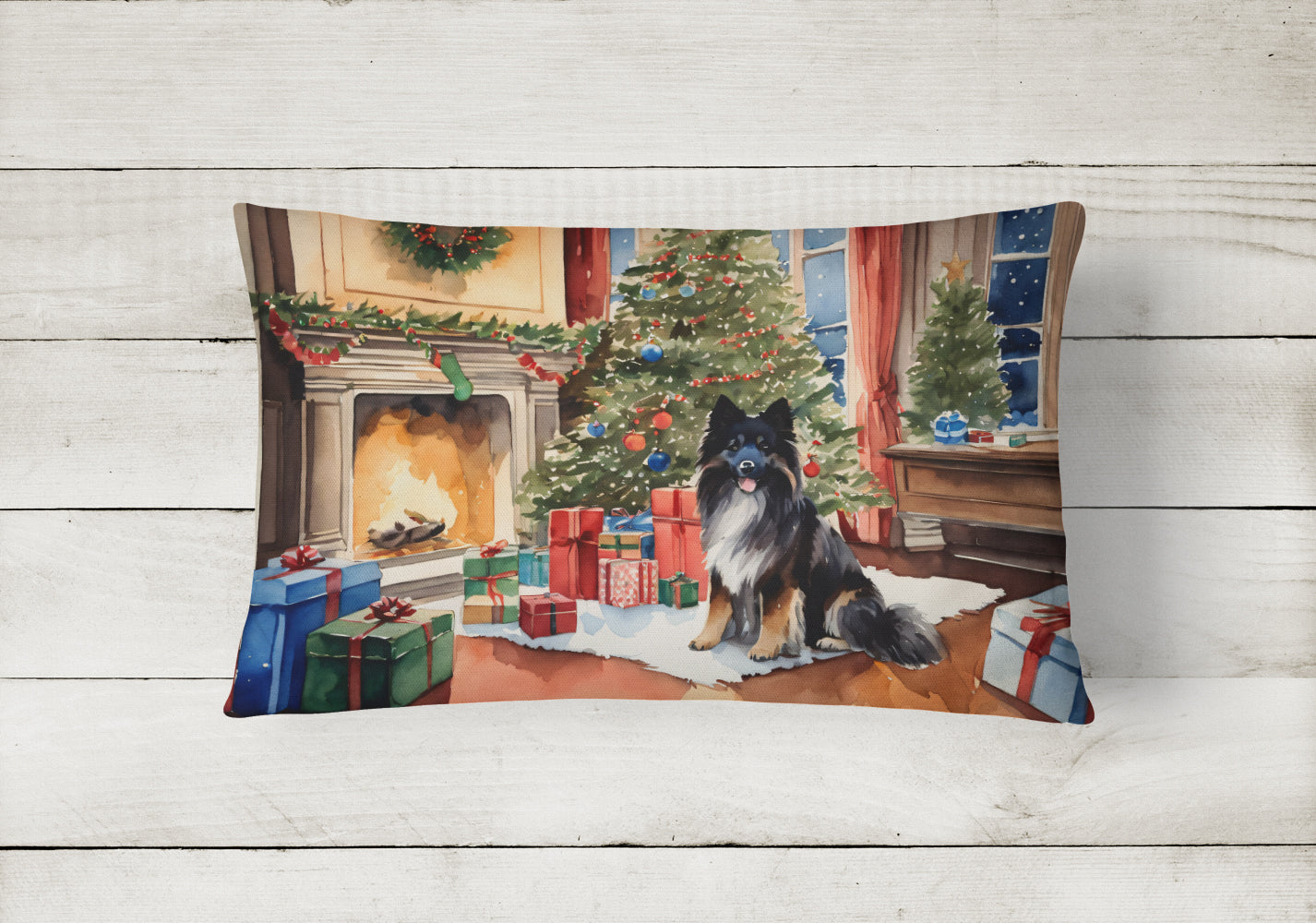 Keeshond Cozy Christmas Throw Pillow