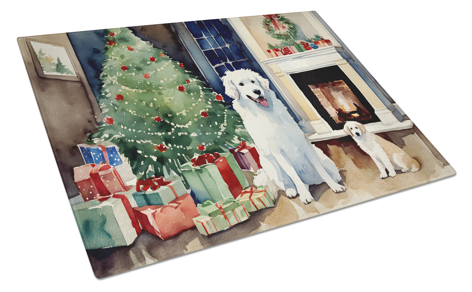 Buy this Kuvasz Cozy Christmas Glass Cutting Board Large