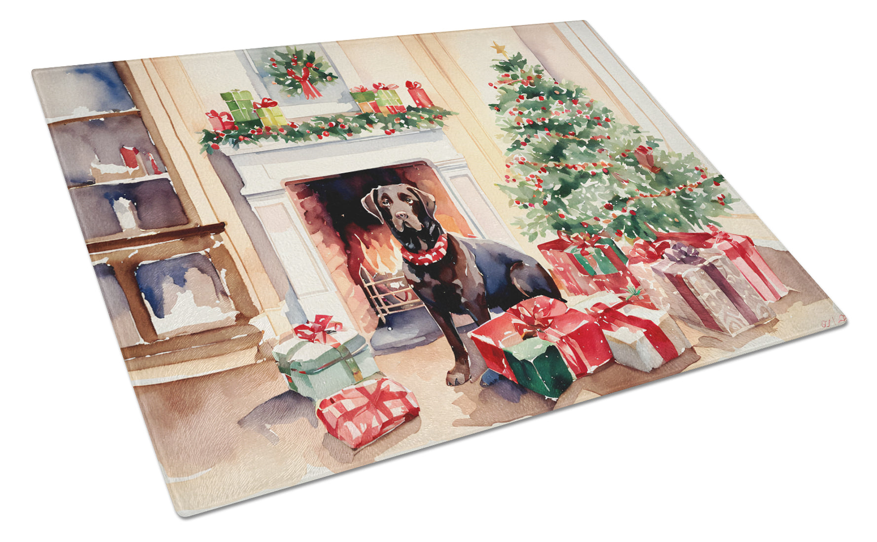 Buy this Labrador Retriever Cozy Christmas Glass Cutting Board Large