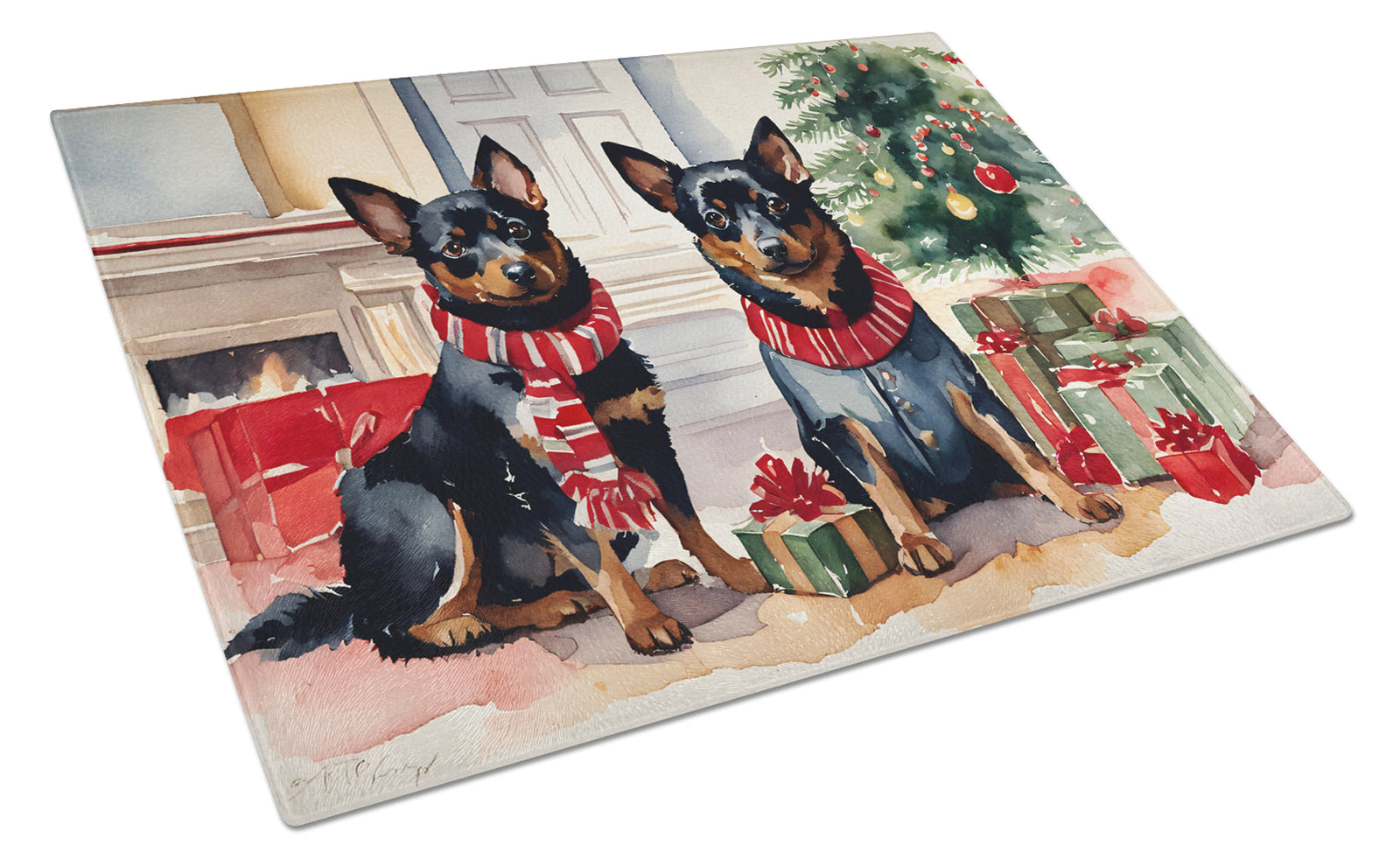 Buy this Lancashire Heeler Cozy Christmas Glass Cutting Board Large