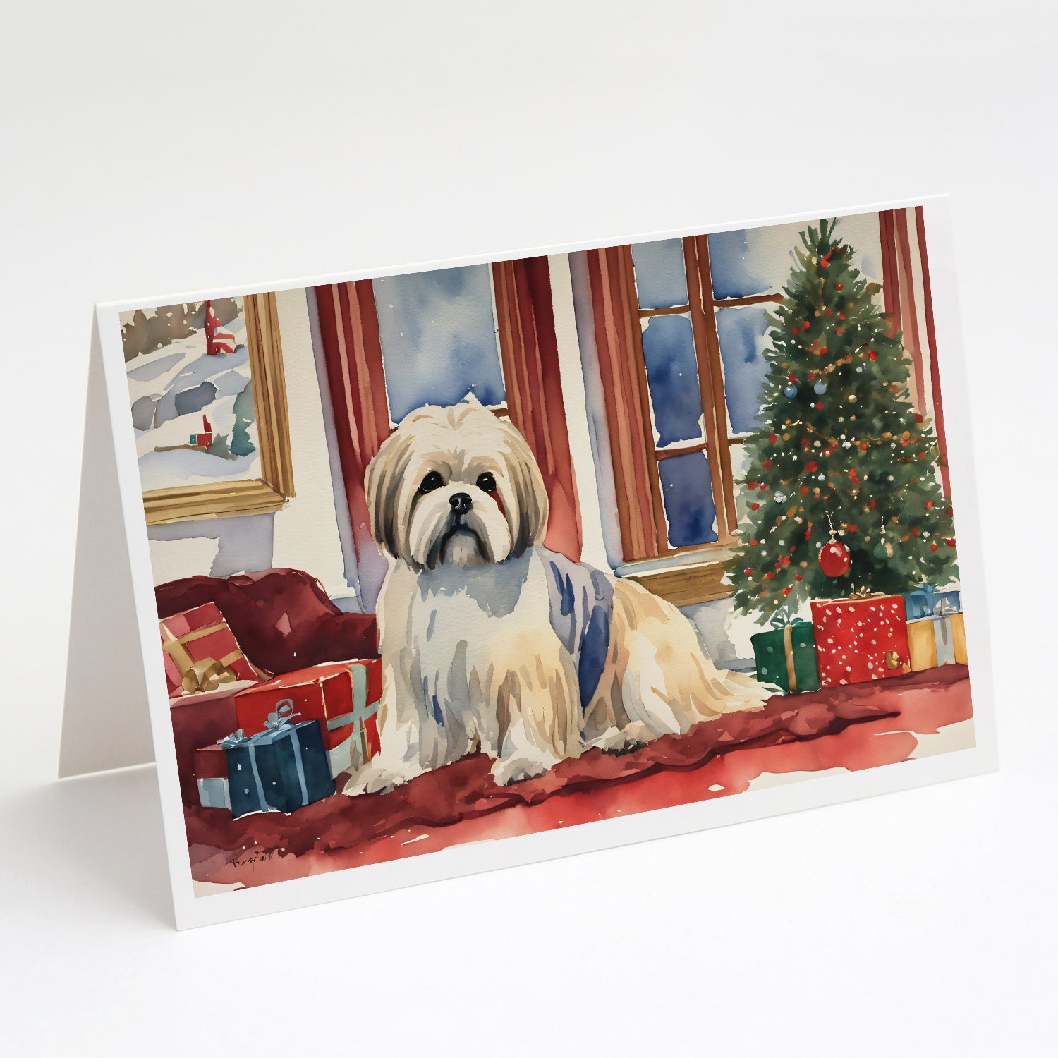 Buy this Lhasa Apso Cozy Christmas Greeting Cards Pack of 8