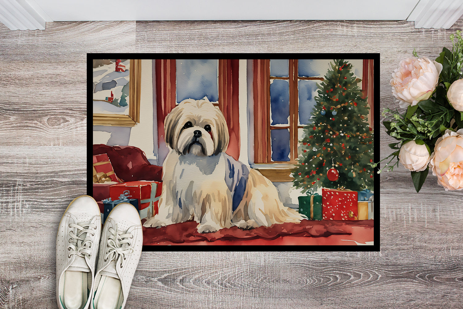 Lhasa Apso Cozy Christmas Doormat