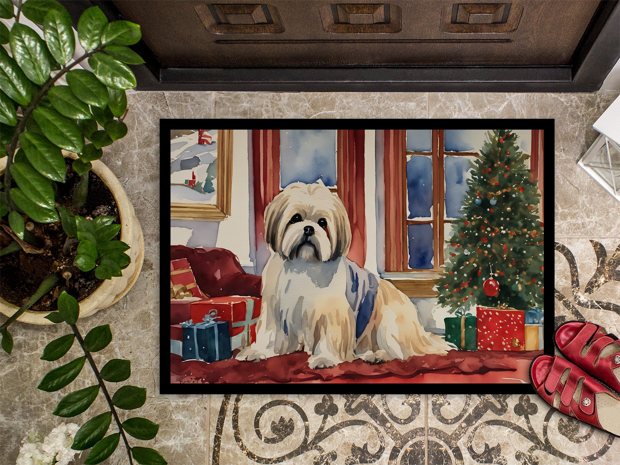 Lhasa Apso Cozy Christmas Doormat