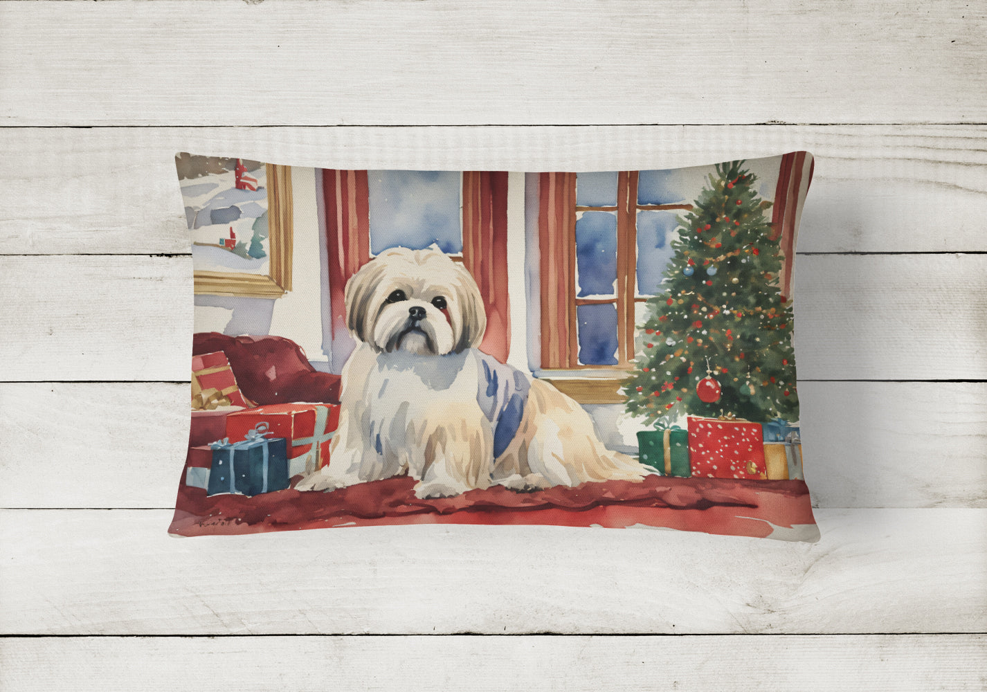 Lhasa Apso Cozy Christmas Throw Pillow