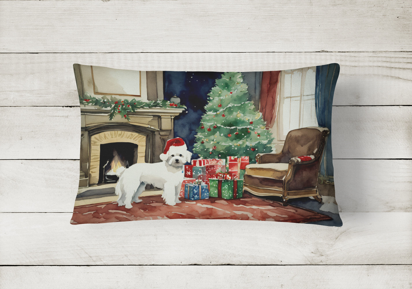 Maltese Cozy Christmas Throw Pillow