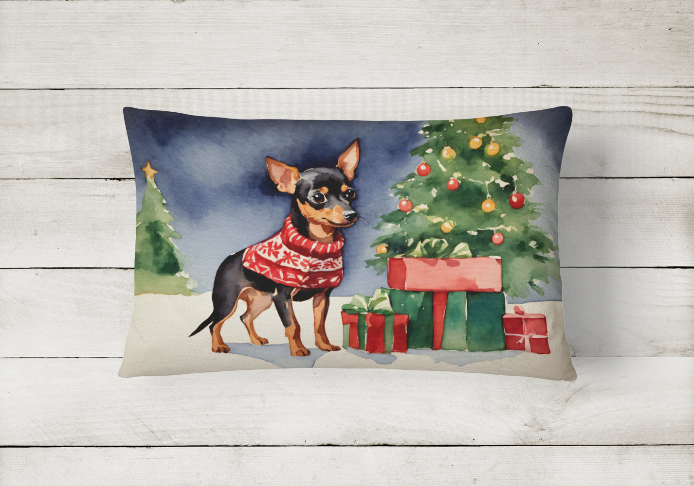 Buy this Miniature Pinscher Cozy Christmas Throw Pillow