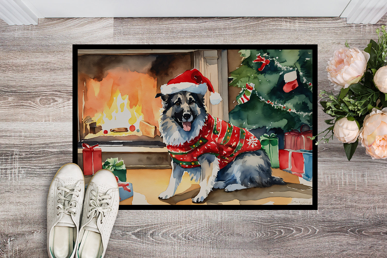 Buy this Norwegian Elkhound Cozy Christmas Doormat