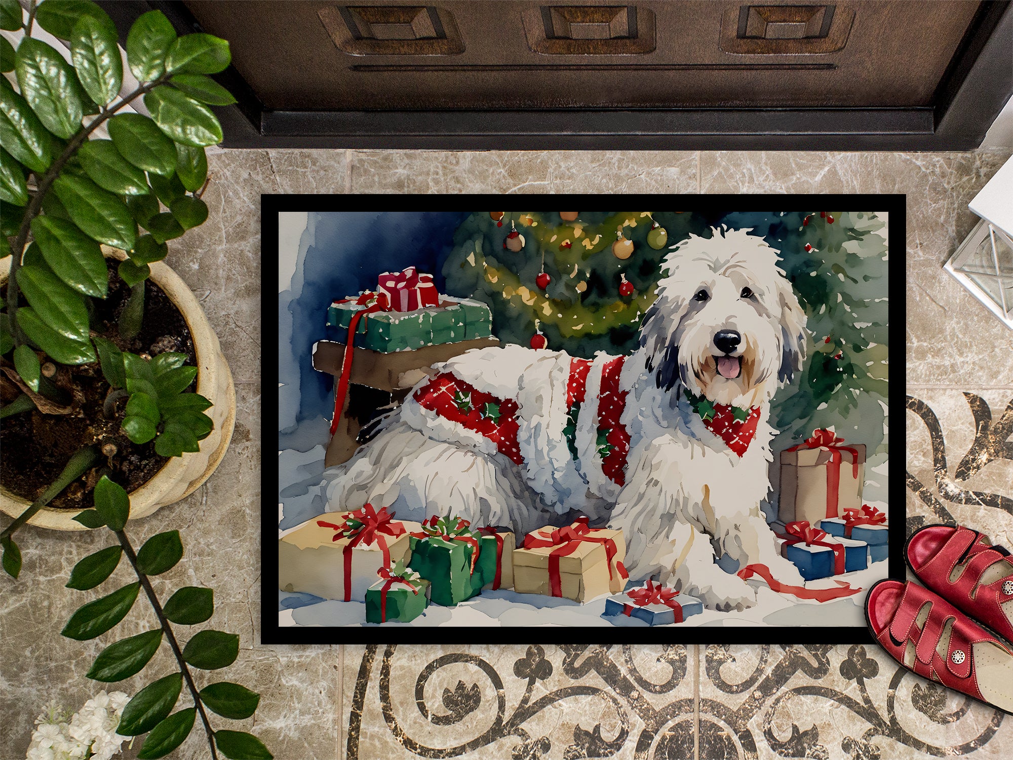 Old English Sheepdog Cozy Christmas Doormat