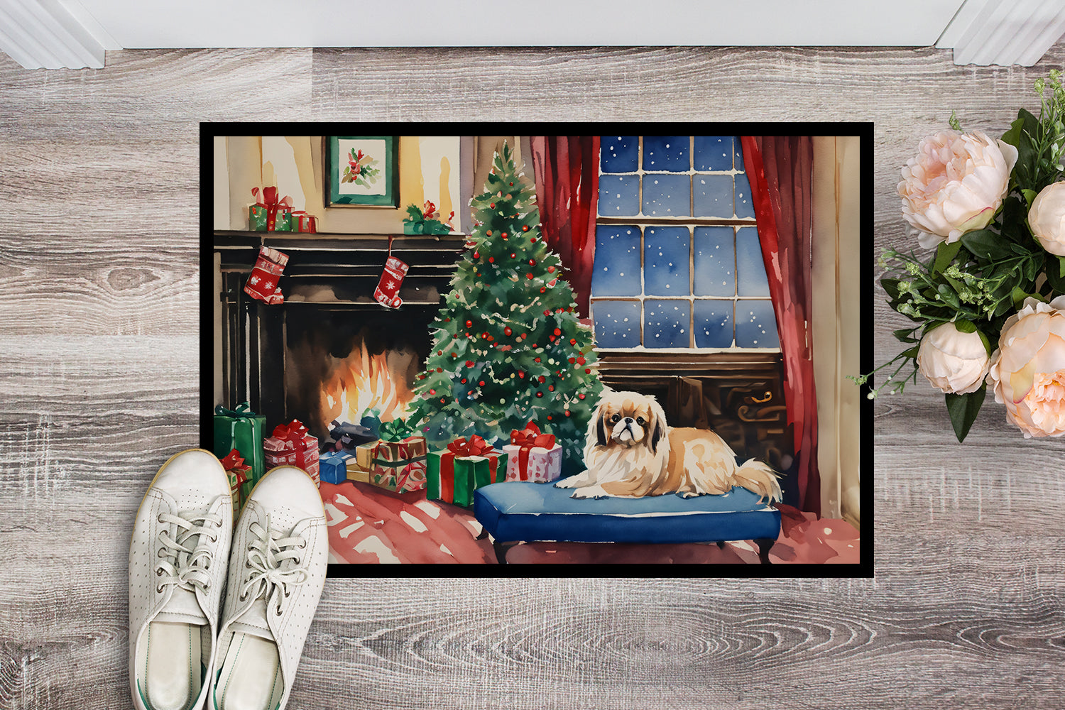 Pekingese Cozy Christmas Doormat