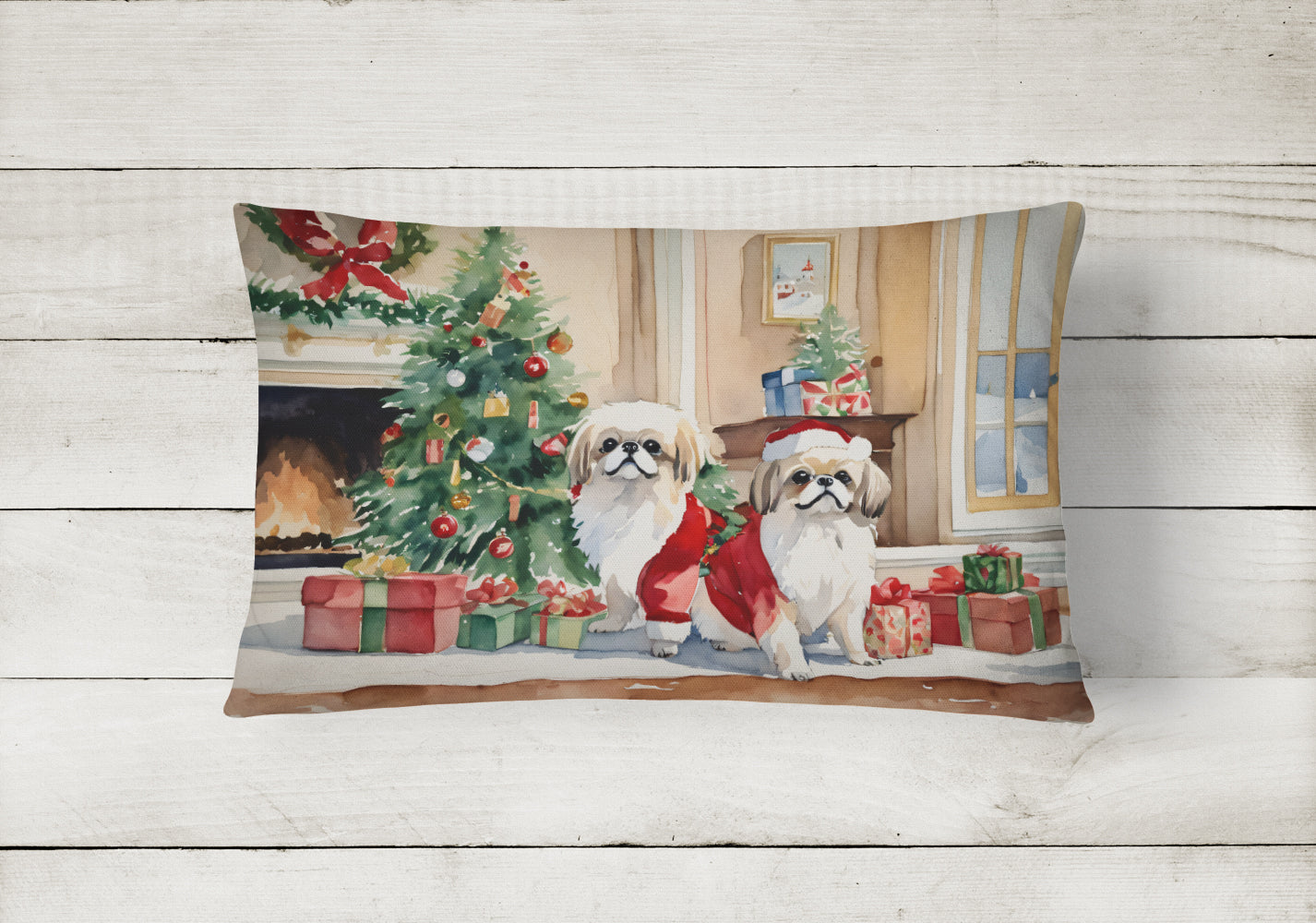 Pekingese Cozy Christmas Throw Pillow