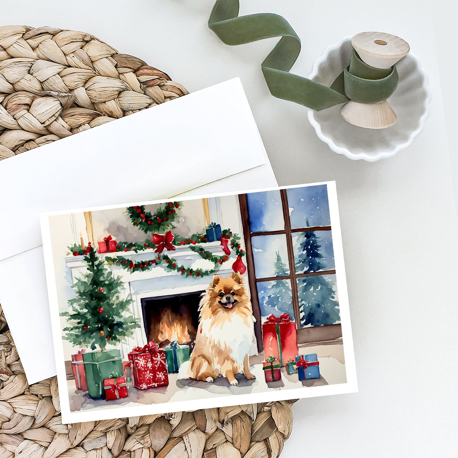 Pomeranian Cozy Christmas Greeting Cards Pack of 8