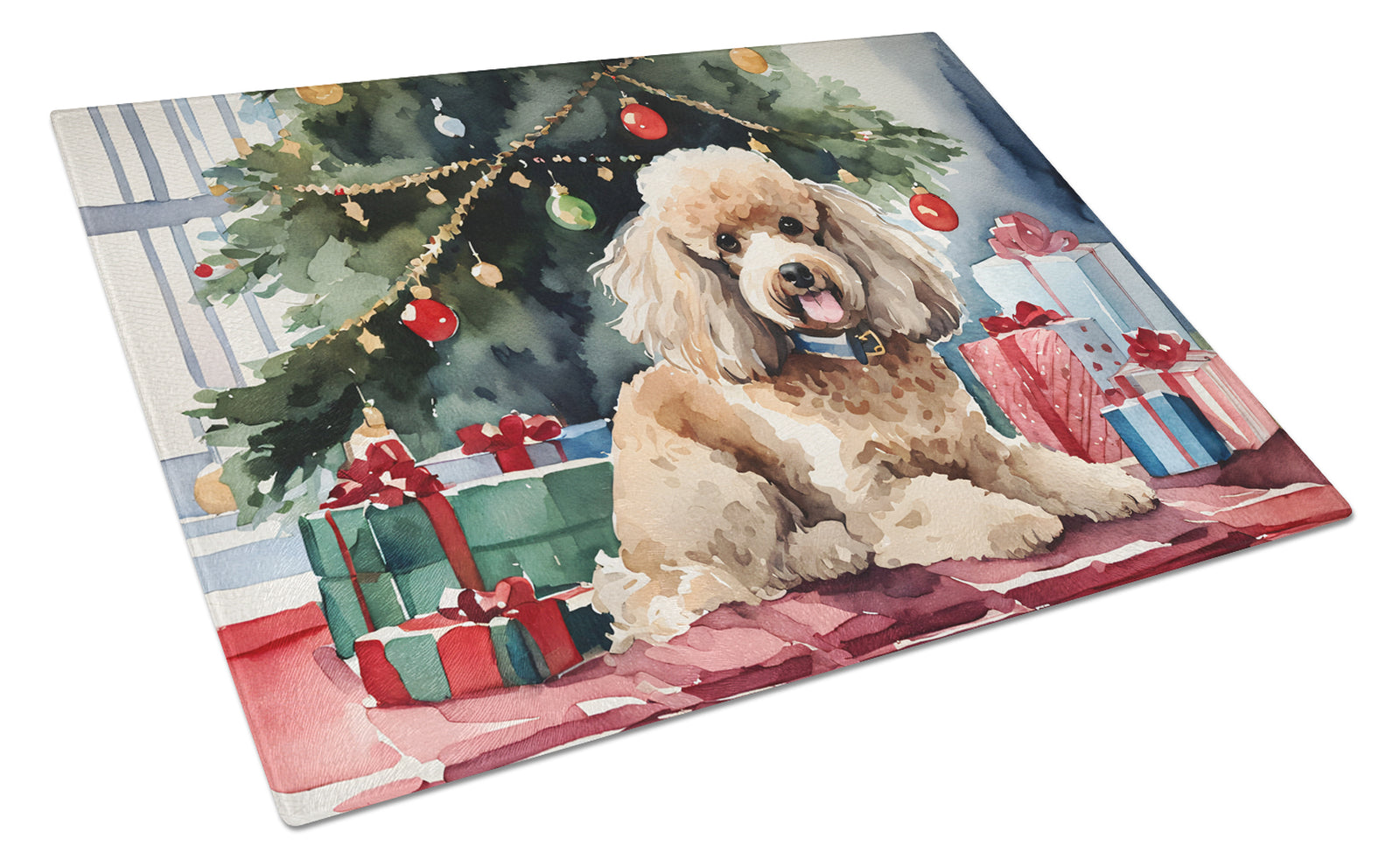 Buy this Poodle Cozy Christmas Glass Cutting Board Large