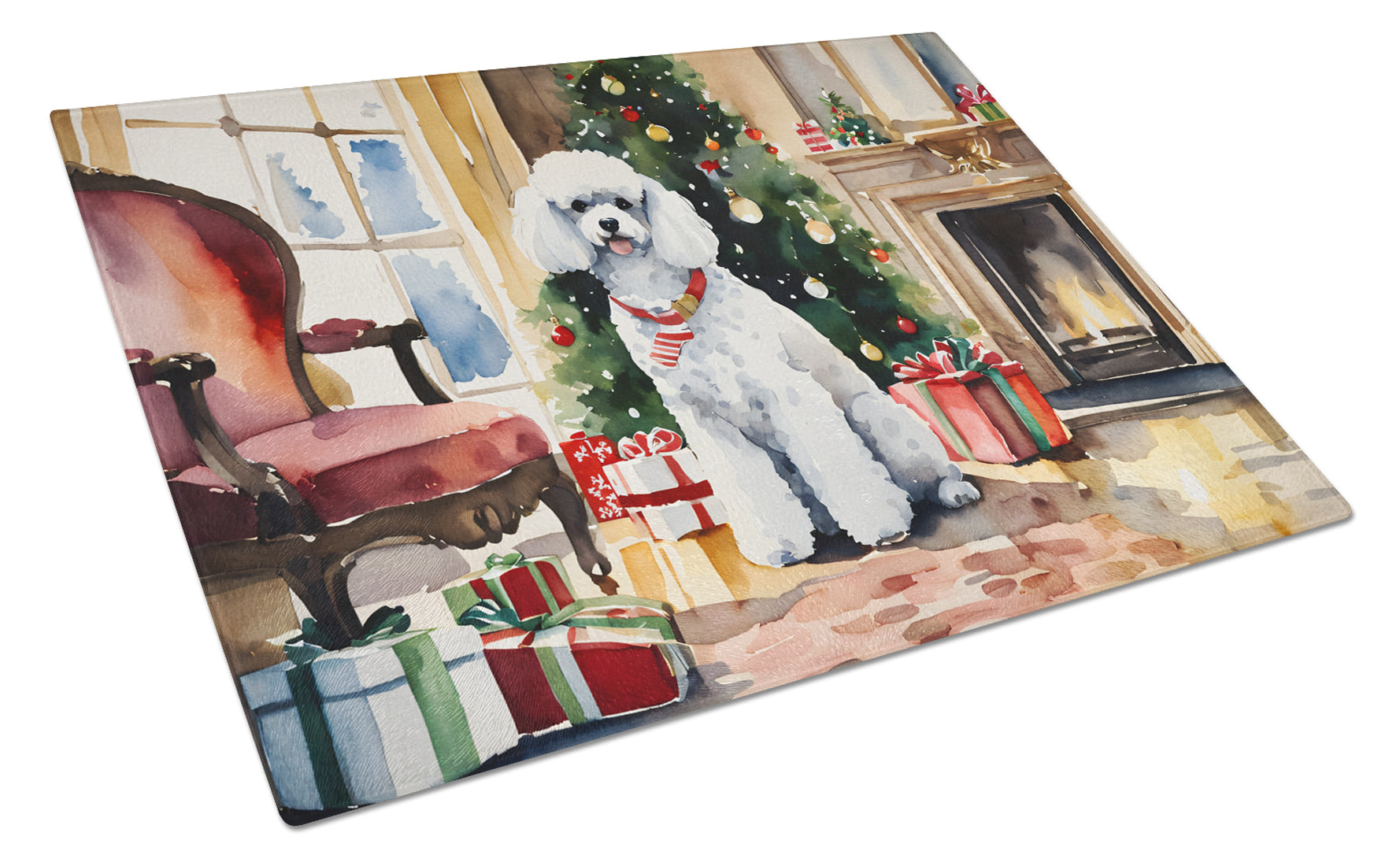 Buy this Poodle Cozy Christmas Glass Cutting Board Large