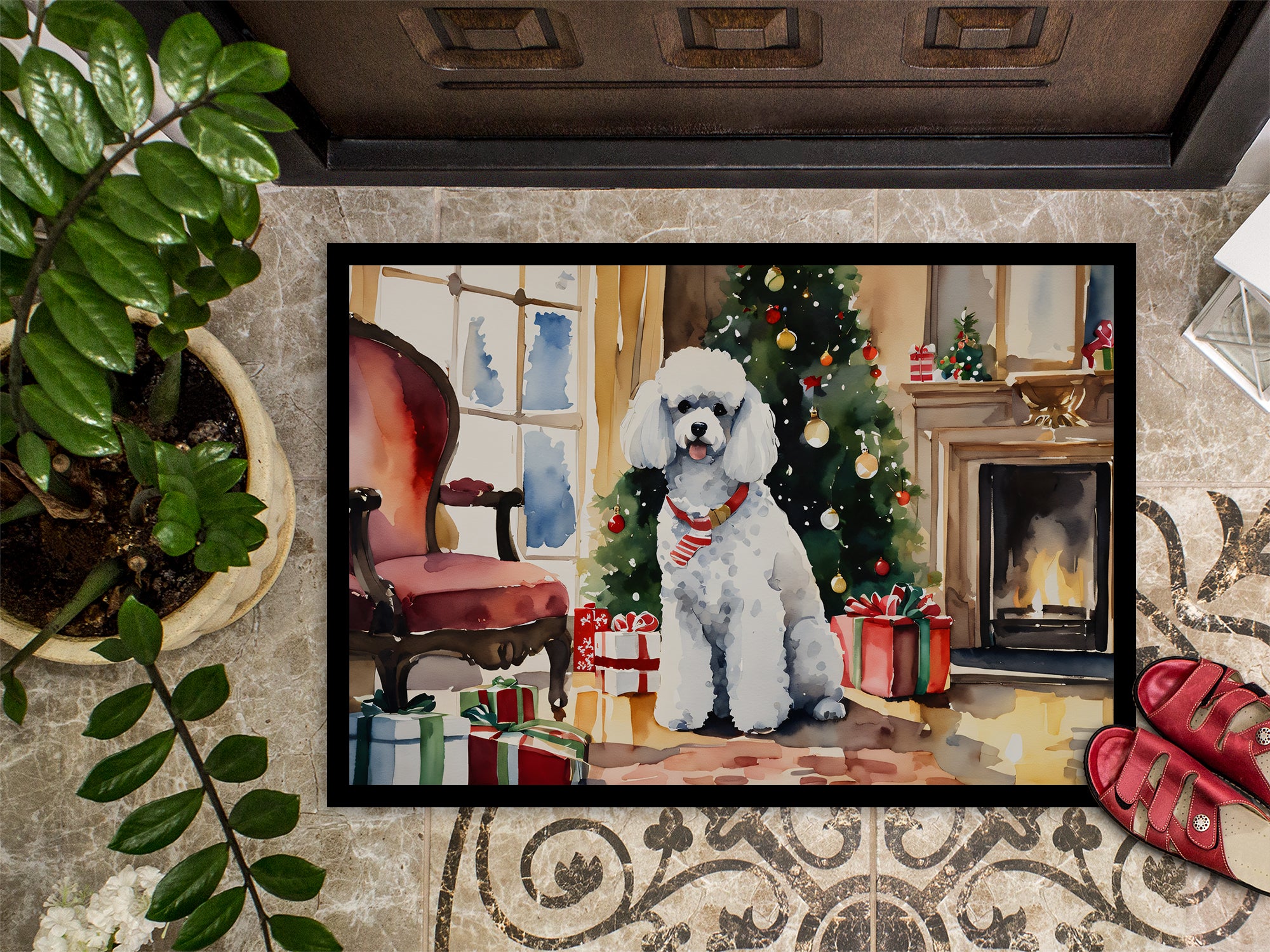 Poodle Cozy Christmas Doormat