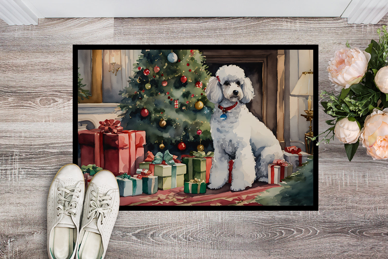 Poodle Cozy Christmas Doormat