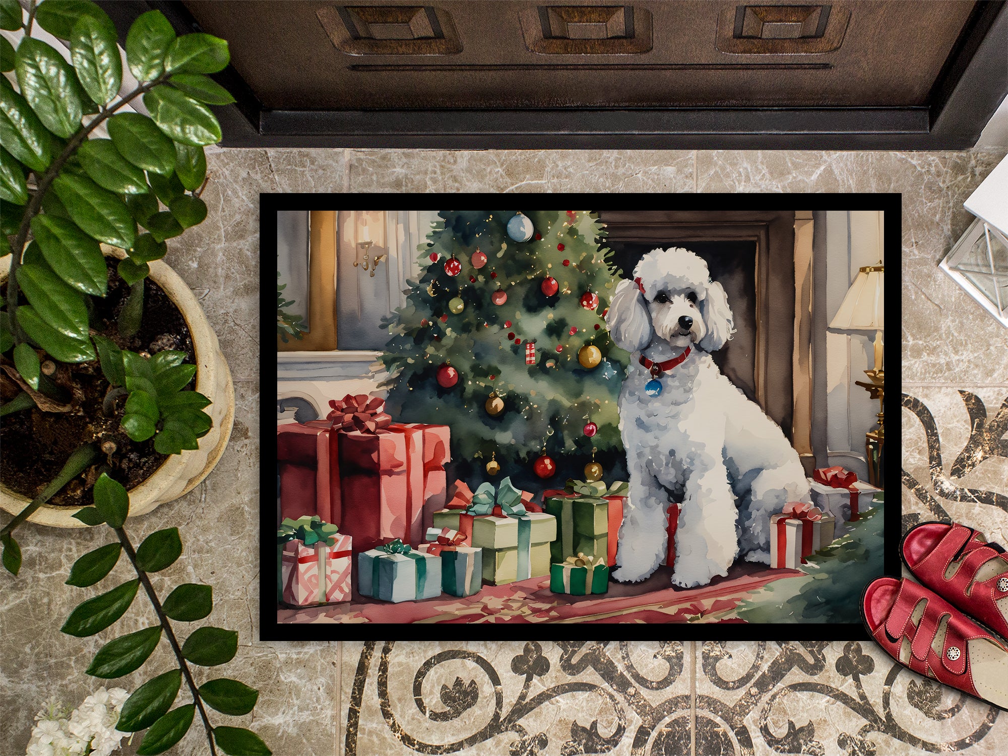 Poodle Cozy Christmas Doormat