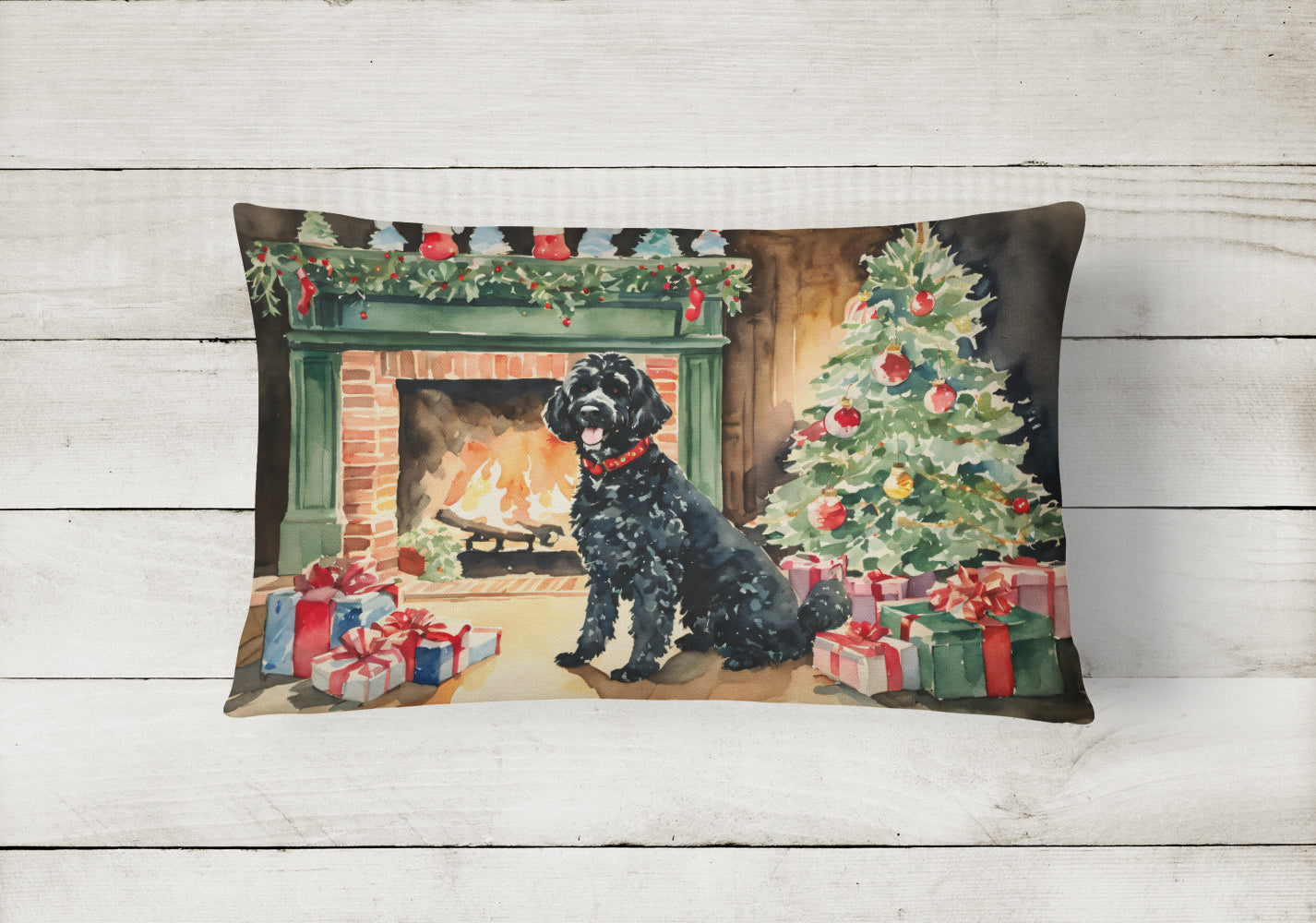 Buy this Portuguese Water Dog Cozy Christmas Throw Pillow