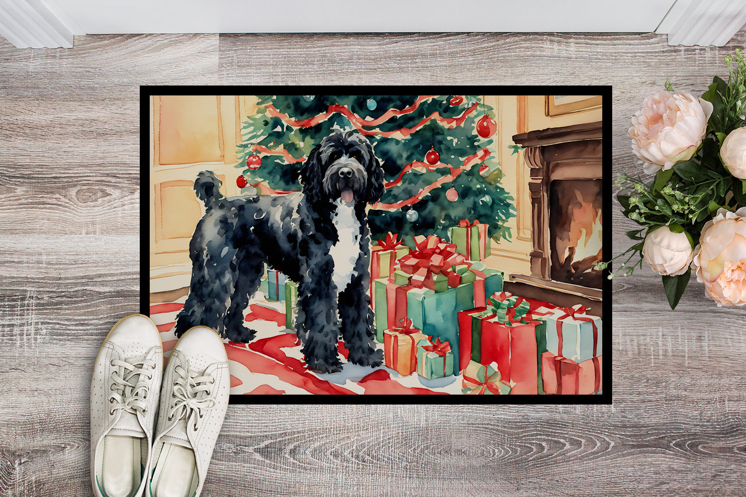 Portuguese Water Dog Cozy Christmas Doormat