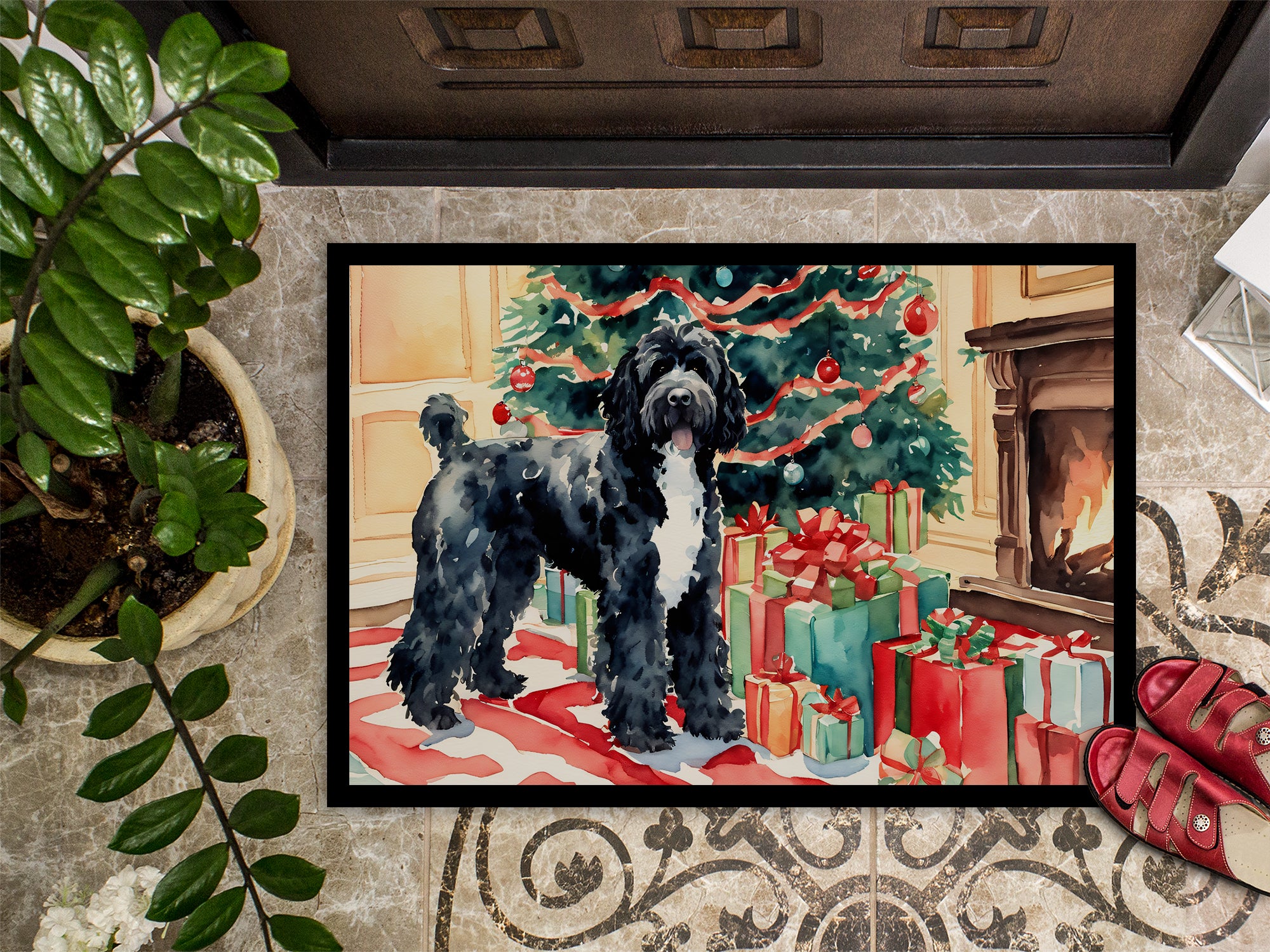 Portuguese Water Dog Cozy Christmas Doormat