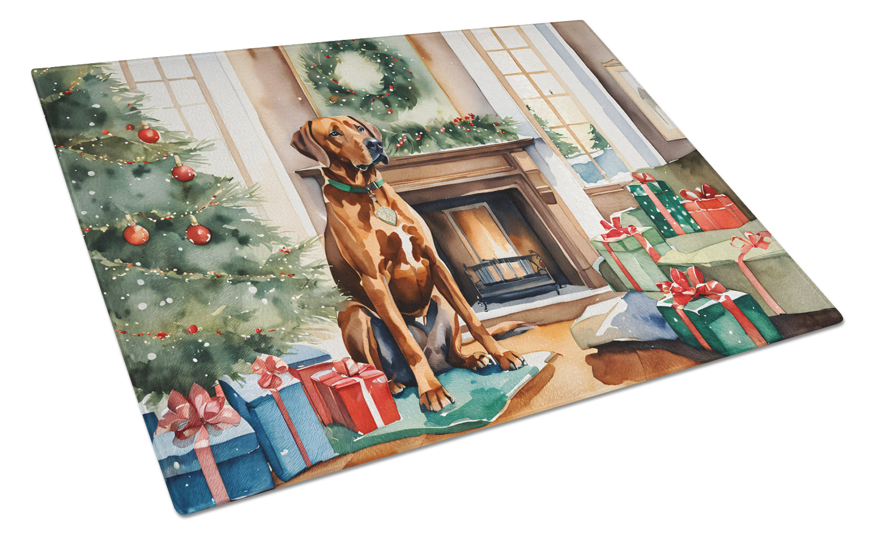 Buy this Rhodesian Ridgeback Cozy Christmas Glass Cutting Board Large