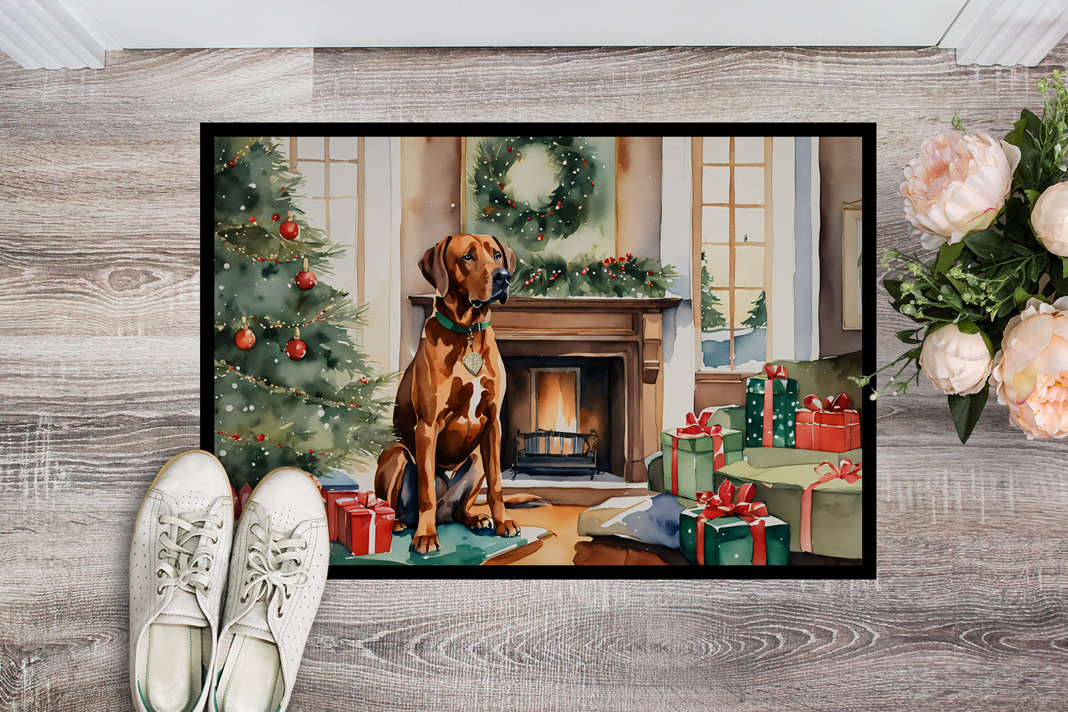 Buy this Rhodesian Ridgeback Cozy Christmas Doormat