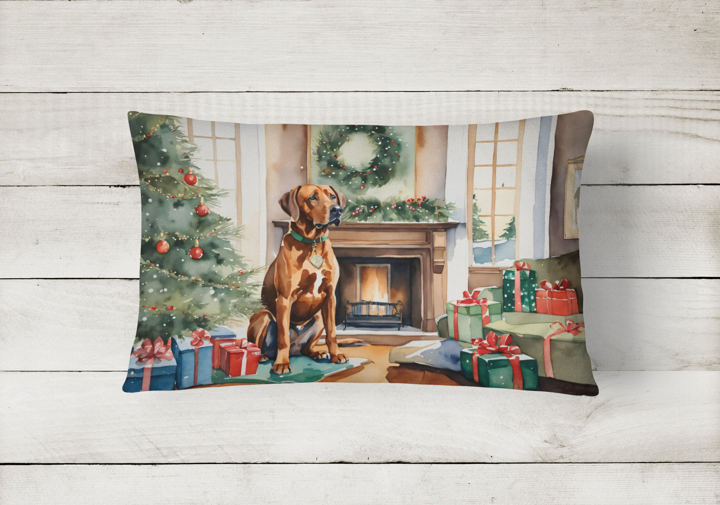 Buy this Rhodesian Ridgeback Cozy Christmas Throw Pillow