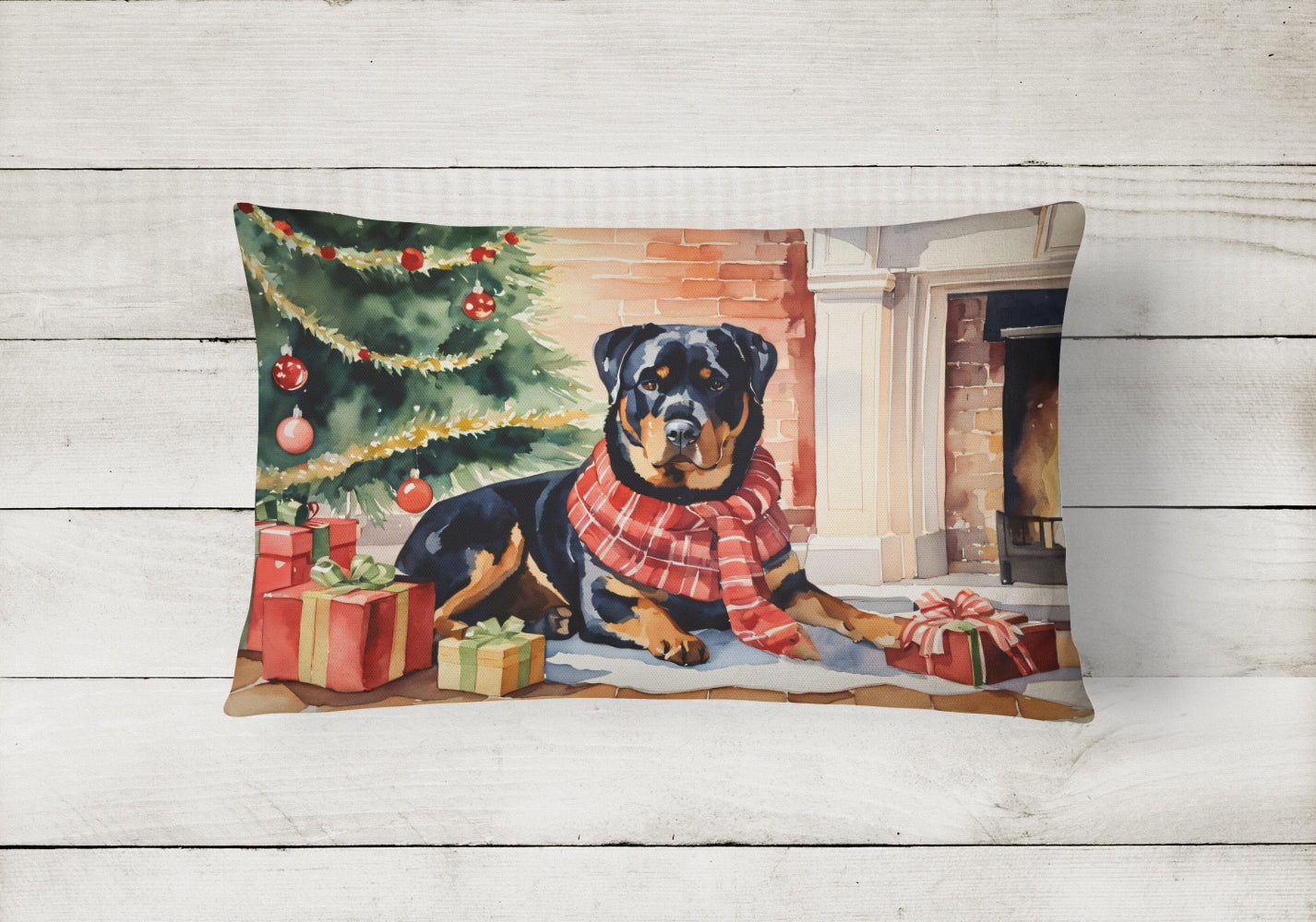 Buy this Rottweiler Cozy Christmas Throw Pillow