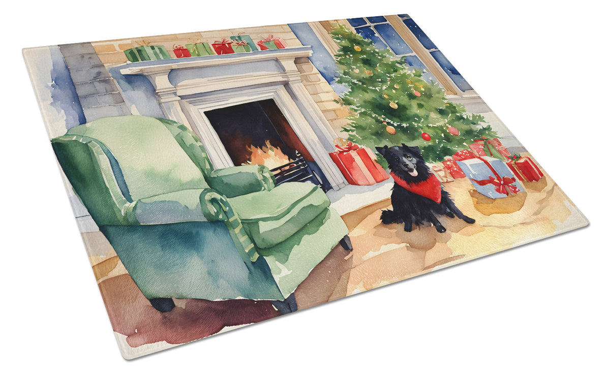 Buy this Schipperke Cozy Christmas Glass Cutting Board Large