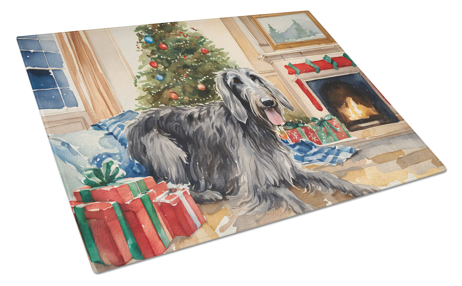 Buy this Scottish Deerhound Cozy Christmas Glass Cutting Board Large