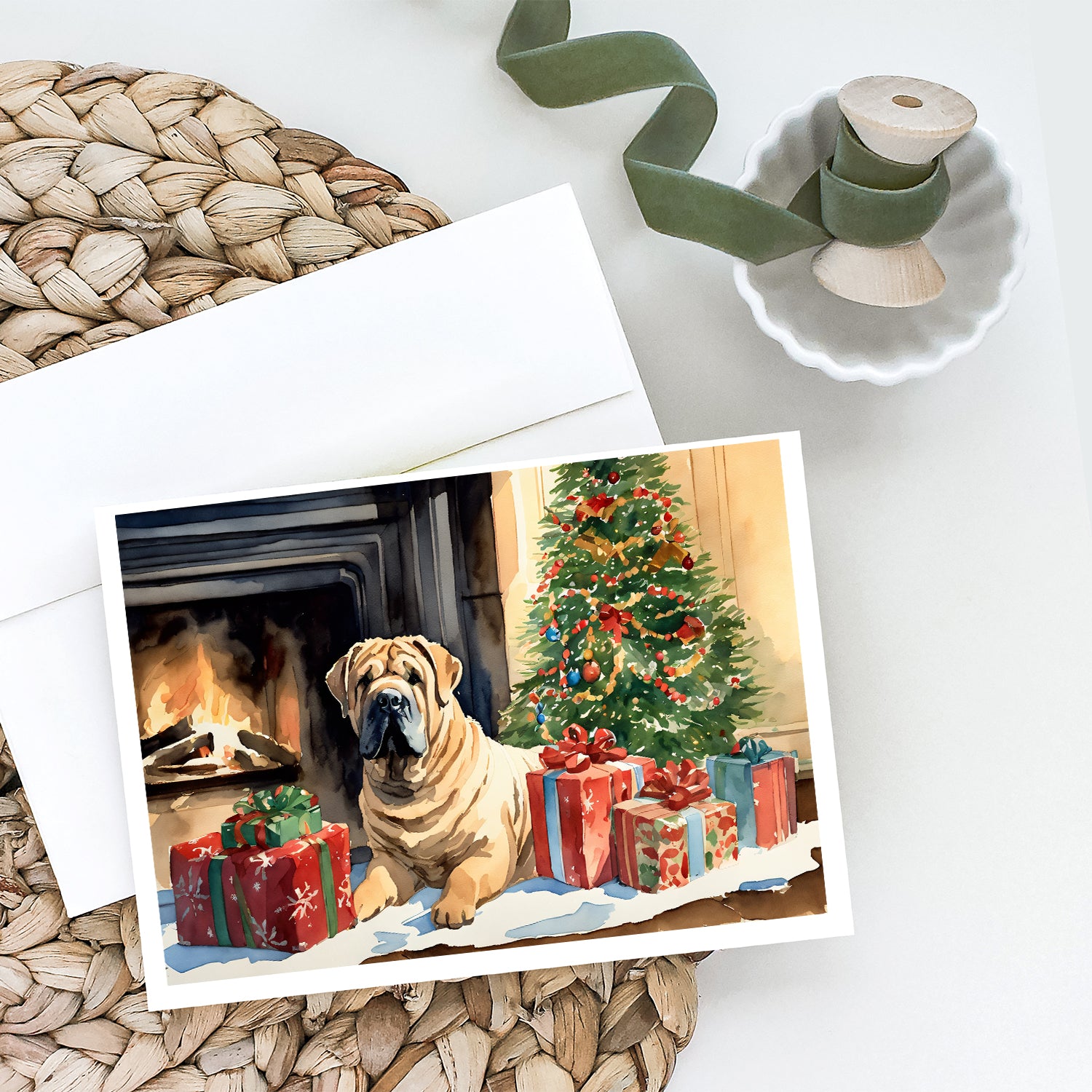 Buy this Shar Pei Cozy Christmas Greeting Cards Pack of 8