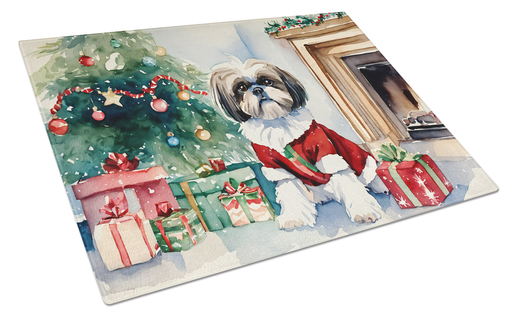 Buy this Shih Tzu Cozy Christmas Glass Cutting Board Large