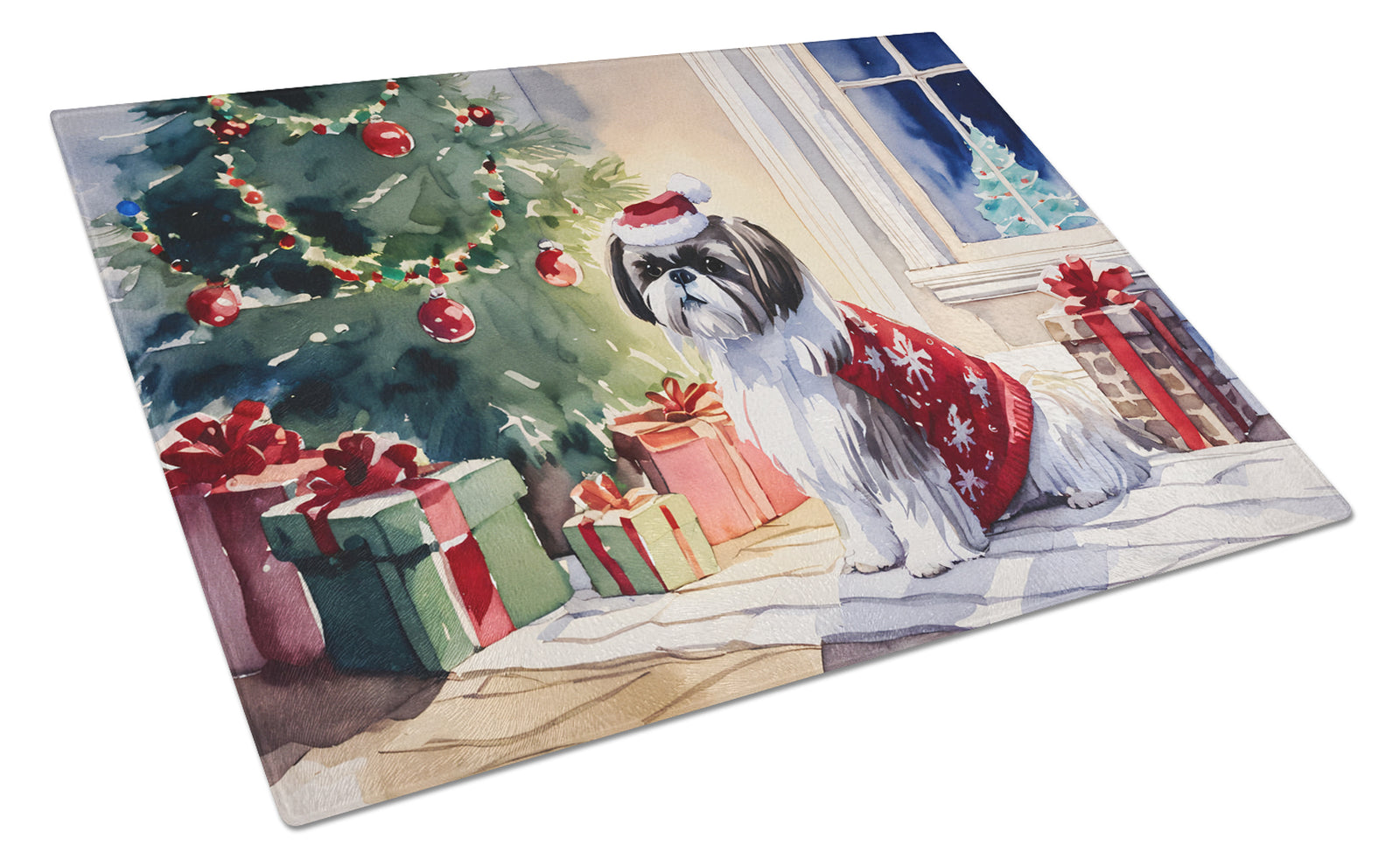 Buy this Shih Tzu Cozy Christmas Glass Cutting Board Large