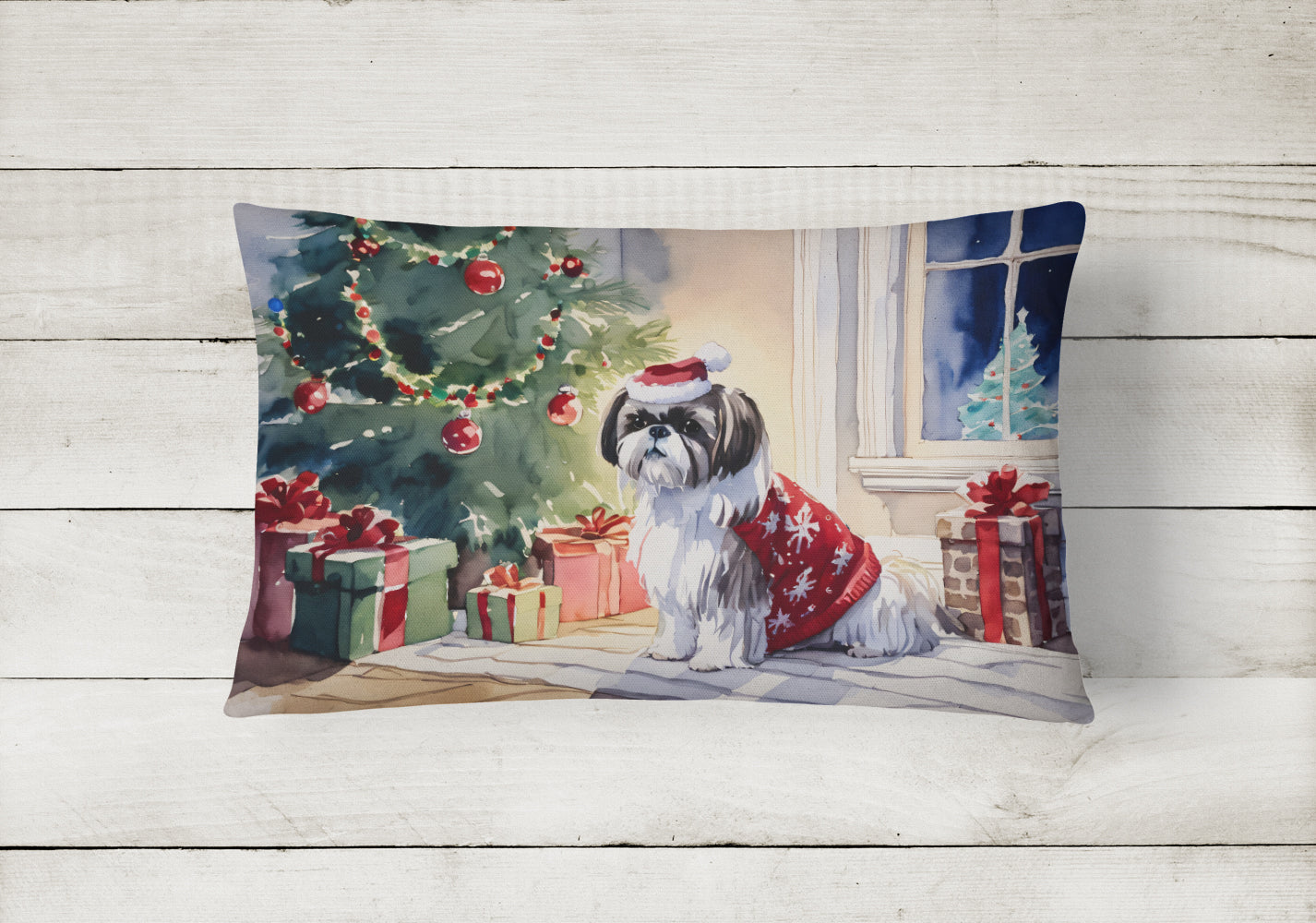 Shih Tzu Cozy Christmas Throw Pillow