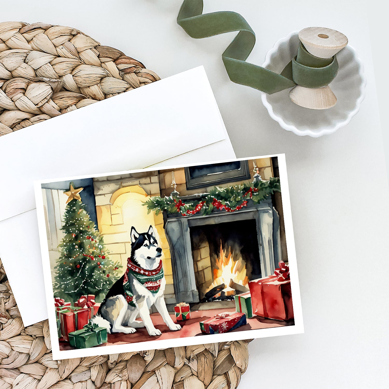 Buy this Siberian Husky Cozy Christmas Greeting Cards Pack of 8