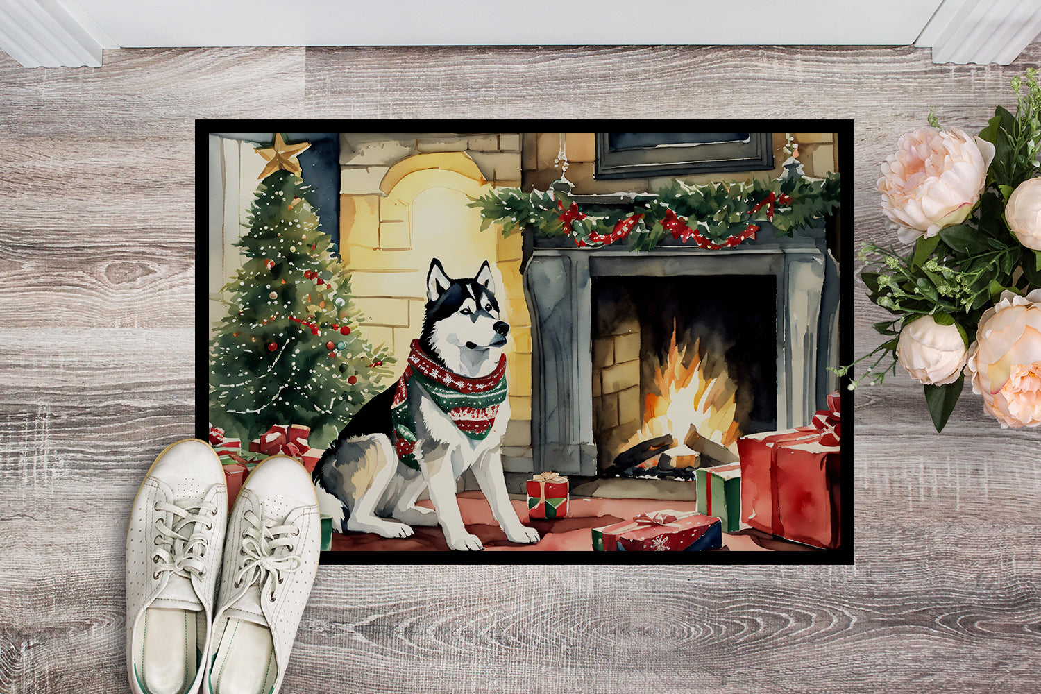 Siberian Husky Cozy Christmas Doormat