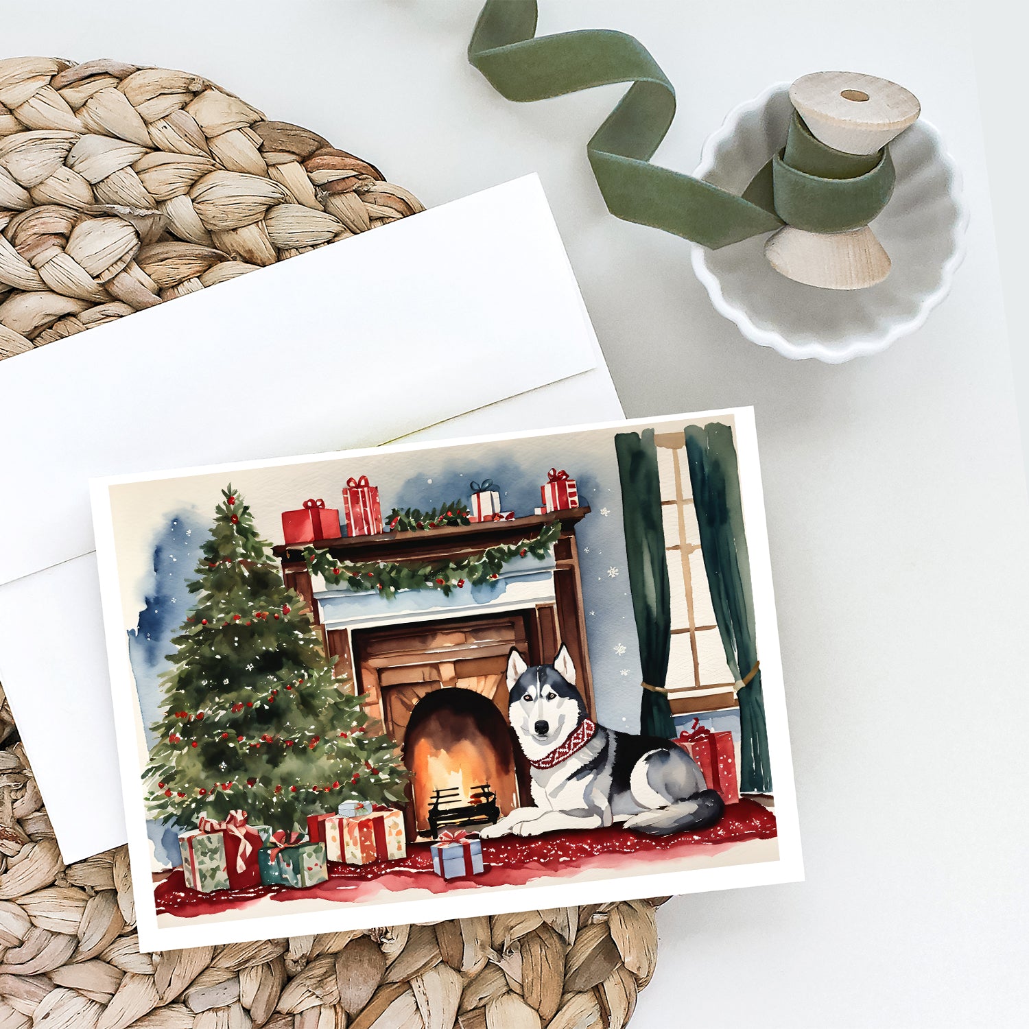 Buy this Siberian Husky Cozy Christmas Greeting Cards Pack of 8