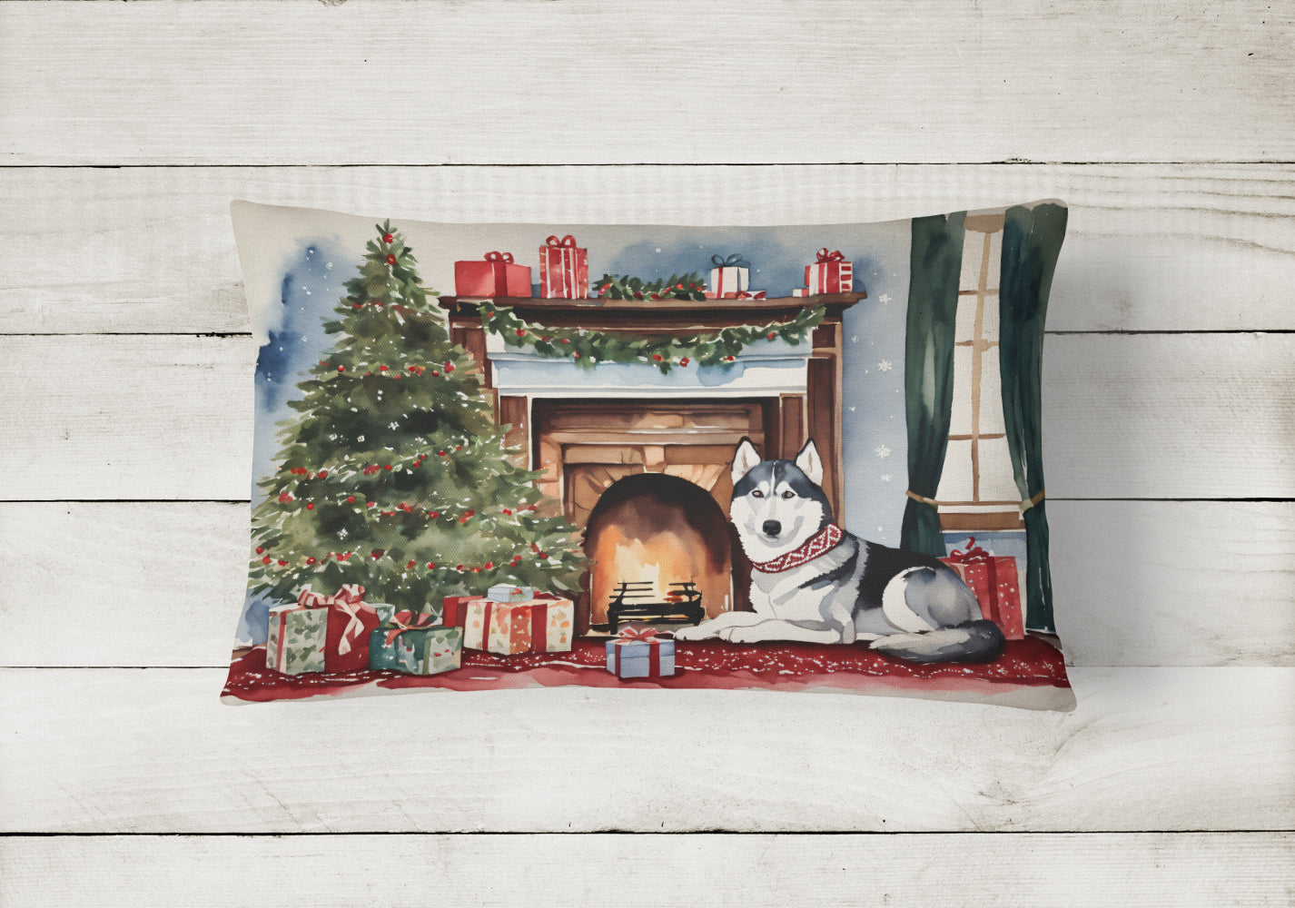 Siberian Husky Cozy Christmas Throw Pillow