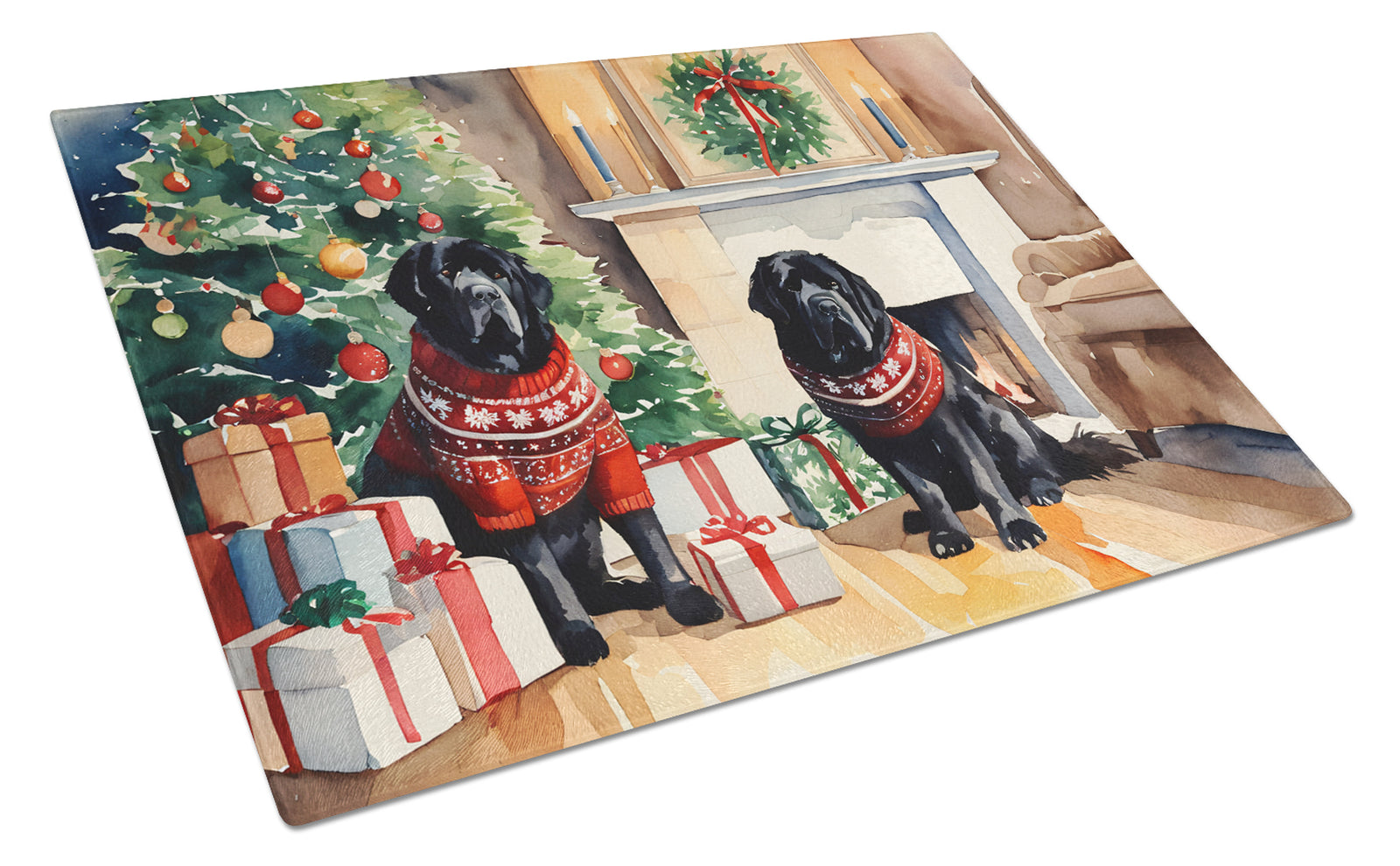 Buy this Tibetan Mastiff Cozy Christmas Glass Cutting Board Large