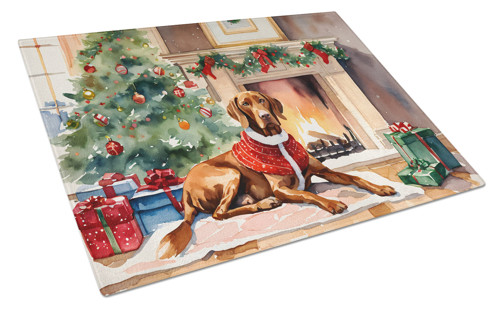 Buy this Vizsla Cozy Christmas Glass Cutting Board Large