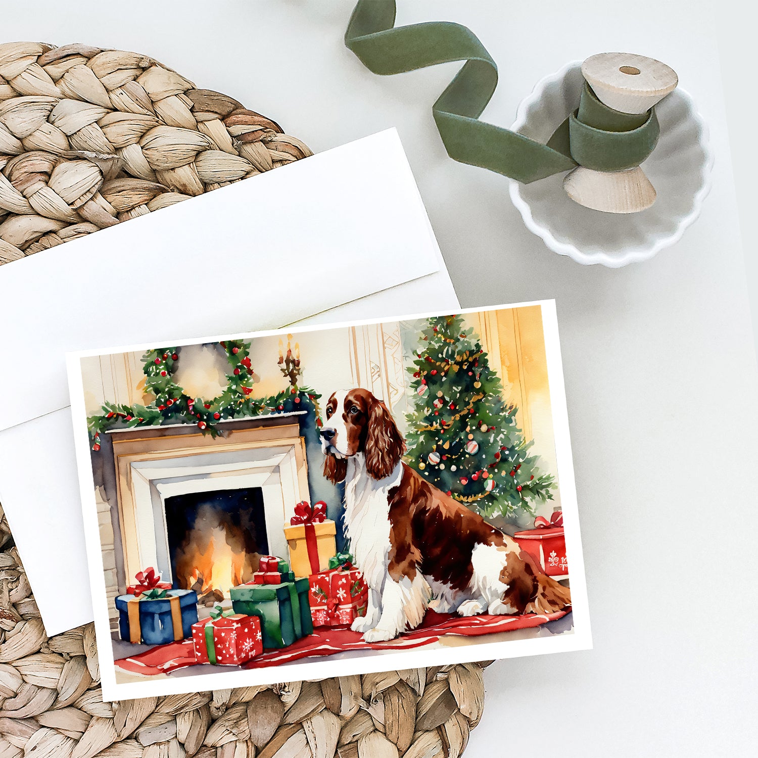 Welsh Springer Spaniel Cozy Christmas Greeting Cards Pack of 8