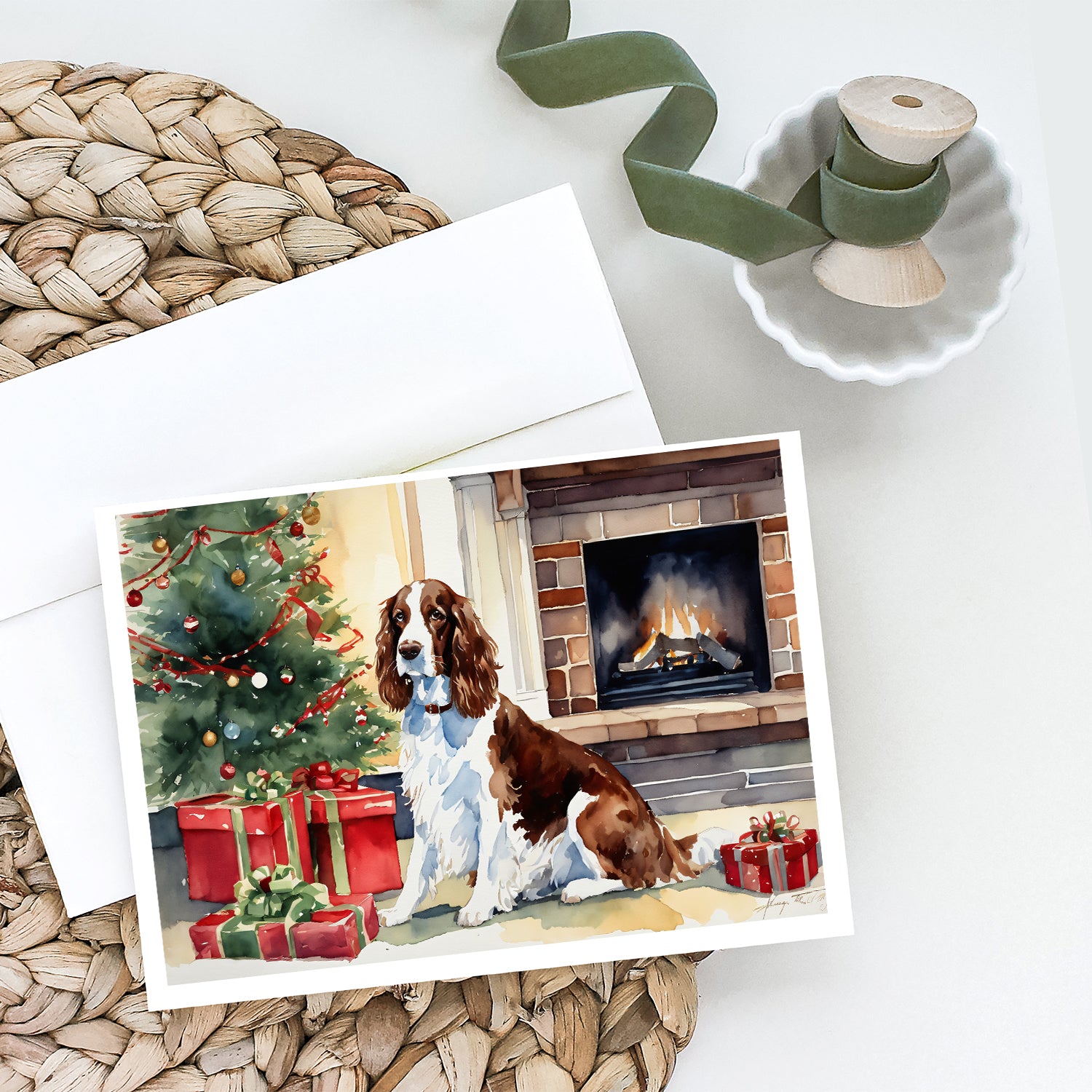 Welsh Springer Spaniel Cozy Christmas Greeting Cards Pack of 8